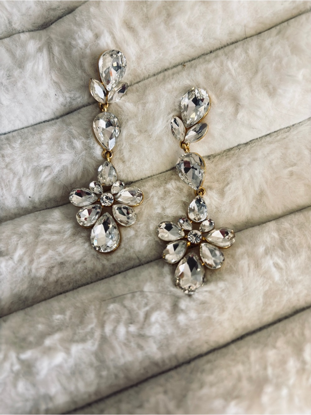 Clear Crystal Drop Flower Earrings and n a Gold Setting
